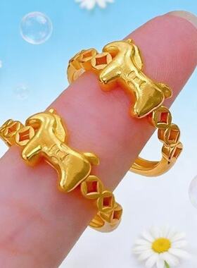 轻奢简约金色马上有钱戒指