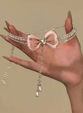 【名媛序曲】甜美气质闪钻粉色蝴蝶结项链女法式设计感choker颈链
