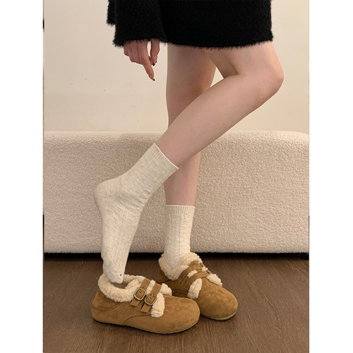 内增高加绒勃肯鞋厚底毛毛棉鞋子女2025新款冬季雪地靴博肯豆豆鞋 - 图0