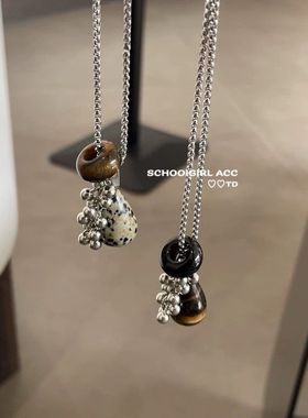 钛钢项链博主同款仿天然石葡萄串吊坠小众高级感长款毛衣链锁骨链