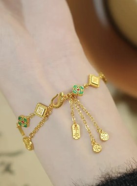 镀真金强保色古法沙金四合如意手链女款新中式珐琅彩盛世华彩手链