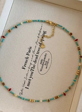 天然石绿色松石串珠项链女