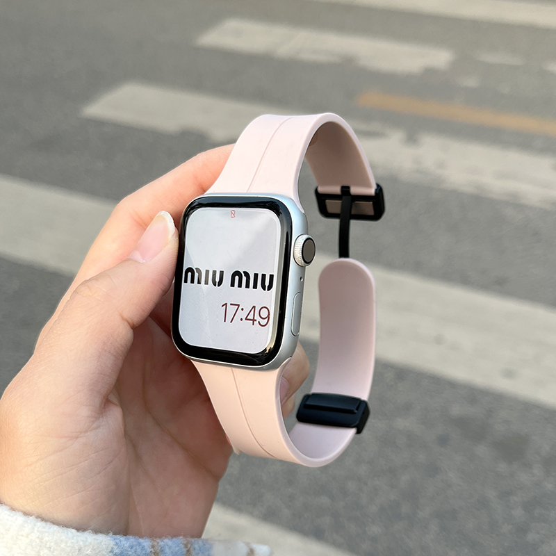 适用苹果手表iwatch8智能applewatch7ultra新款6/5磁吸折叠扣se硅胶表带华强北4/3运动腕带数码大师星光防水 - 图1