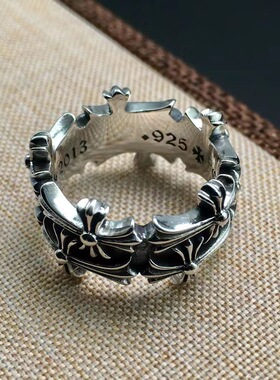 克罗伈双层十字架花戒指复古ins男女foreven情侣对戒百搭指环