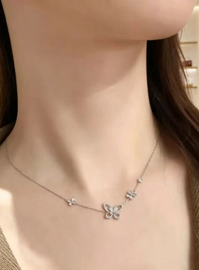 重工幻影蝴蝶项链女轻奢小众设计感满钻锁骨链送闺蜜生日礼物