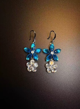 古藤心语 Vintage 古着「Blue Gem Floral Drop」耳钉 耳饰