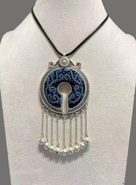 vintage高端手工半圆马尾绣项链民族风吊坠小众女款锁骨链