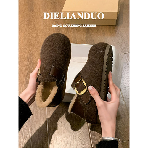 内增高勃肯鞋女款2025新款冬季爆款加绒保暖一脚蹬两穿雪地棉鞋子 - 图1