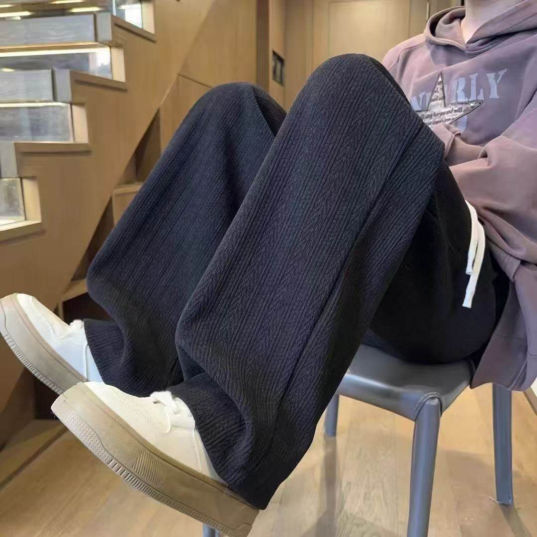 麦穗纹休闲裤男士春秋2025新款阔腿裤秋冬加绒青少年直筒宽松裤子,淘宝优惠券,粉丝福利购,淘宝优惠卷