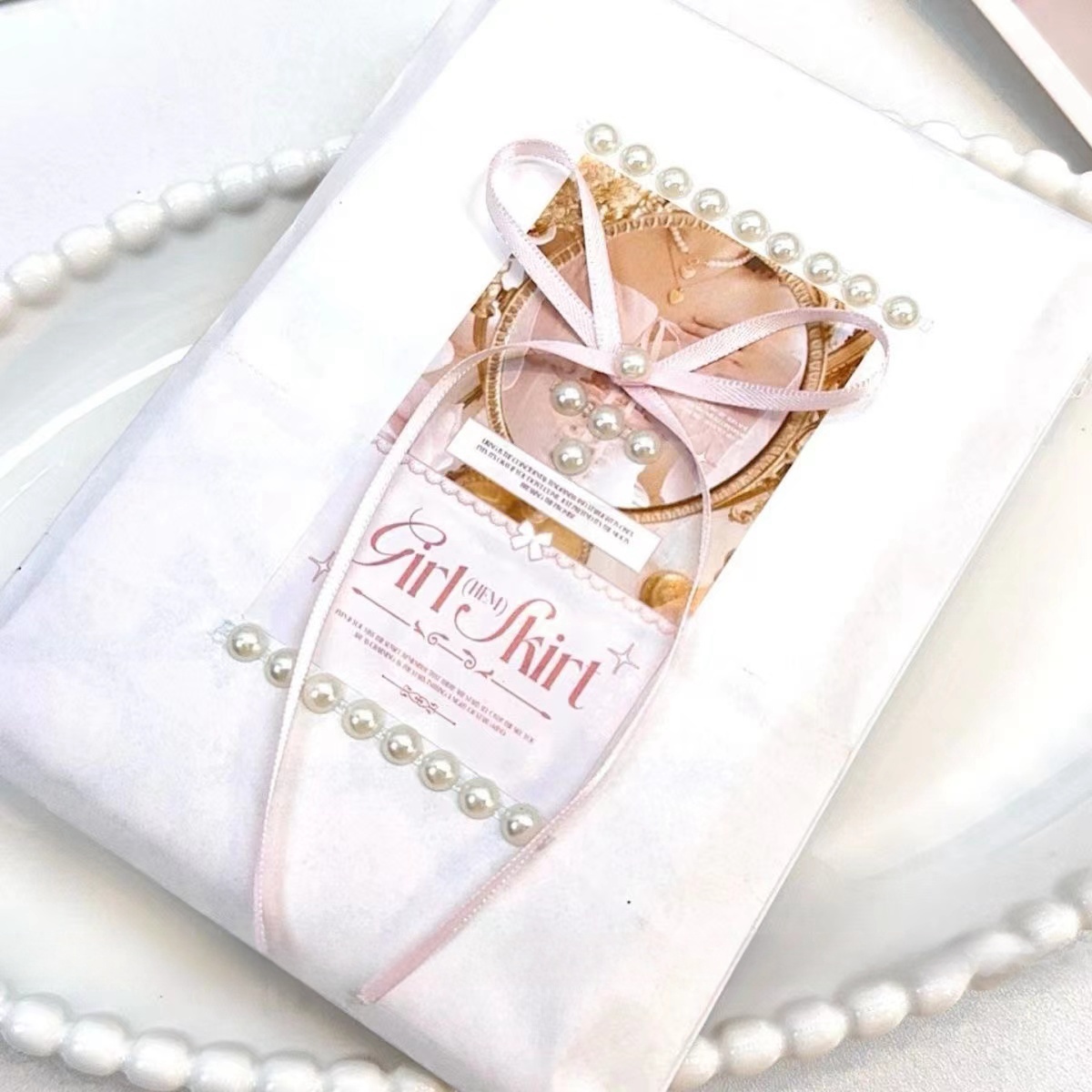 芭蕾风打包装饰米白色珍珠链条贴diy珍珠链贴纸手账礼物平价装饰贴水钻ins博主同款立体贴出卡打包材料配件贴 - 图3