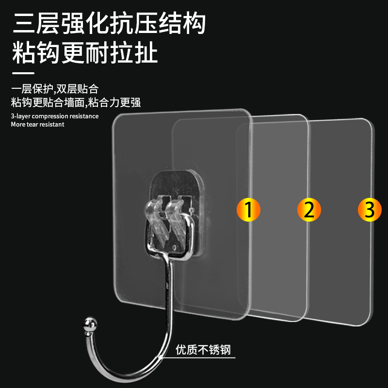 不锈钢挂钩强力粘胶墙壁贴墙上承重无痕挂勾贴门后免打孔粘贴粘钩 - 图2