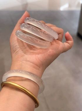 高冰荔枝冻手镯女天然玛瑙玉髓冰种白透紫玉石镯子正品礼物送女友