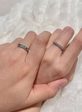 萧肖邦一对情侣对戒纯银18k玫瑰金小冰块男女士钻石订婚戒指礼物