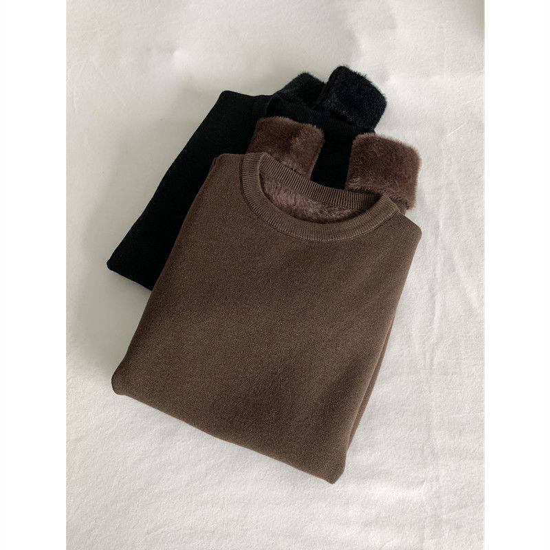 秋冬新款杏色磨毛加厚一体绒长袖针织打底衫大码内搭毛衣上衣女装,淘宝优惠券,粉丝福利购,淘宝优惠卷