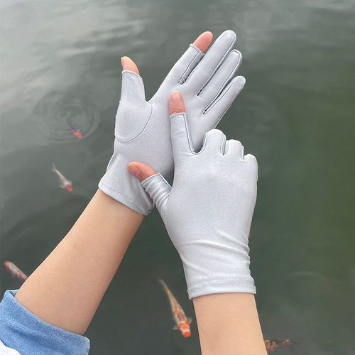 手套防晒薄款女冰丝春夏季漏半截露二指手工活采摘茶下地骑行露指 - 图2
