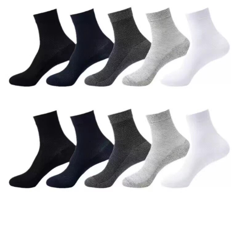 20双袜子男士防臭吸汗透气中筒袜大码纯棉袜四季通用薄款男袜黑色