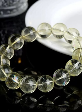 天然柠檬黄彩虹阿赛同款阿赛圆珠手链转运旺势冰透浅黄水晶手串