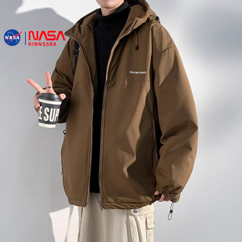 NASA hooded cotton jacket men's winter velvet thickened cotton jacket couple wear Jinjiang cotton jacket ຜູ້ຊາຍແບບຜູ້ຊາຍທີ່ມີ hood