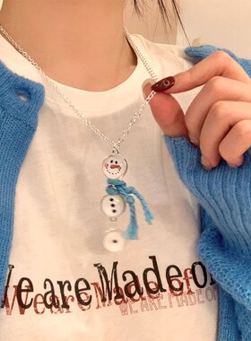 秋冬设计感白色雪人纽扣项链女学生党小众复古精致圣诞节毛衣链