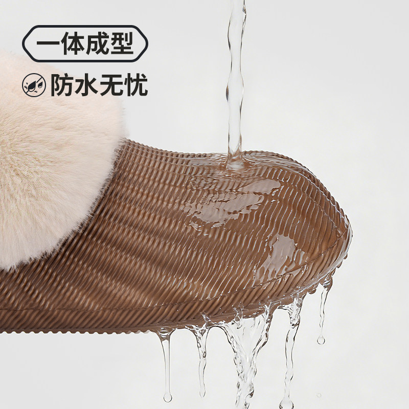 厚底居家棉拖鞋男可拆洗内胆毛绒加绒加厚可机洗防水棉拖鞋女防滑