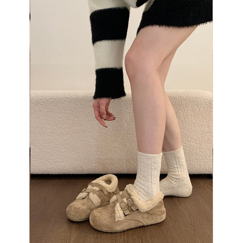 内增高加绒勃肯鞋厚底毛毛棉鞋子女2025新款冬季雪地靴博肯豆豆鞋 - 图3