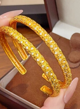 金店同款钱币手镯女满钻钱币开口手环女新中式国潮富贵沙金镯子