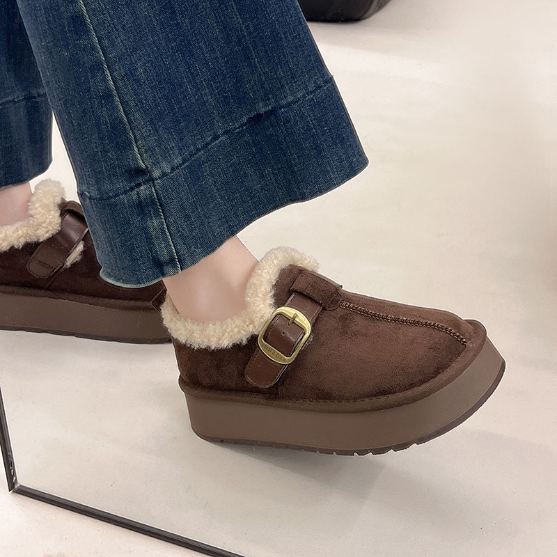 厚底加绒毛毛勃肯鞋女冬季2025新款懒人一脚蹬乐福棉鞋保暖雪地靴,淘宝优惠券,粉丝福利购,淘宝优惠卷