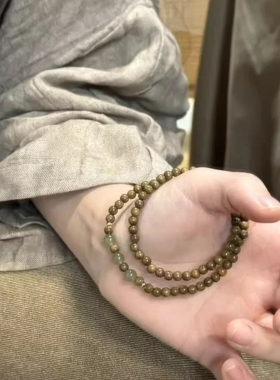双圈叠戴绿檀木玉色手串男女生新中式清新小众设计高级佛珠手链