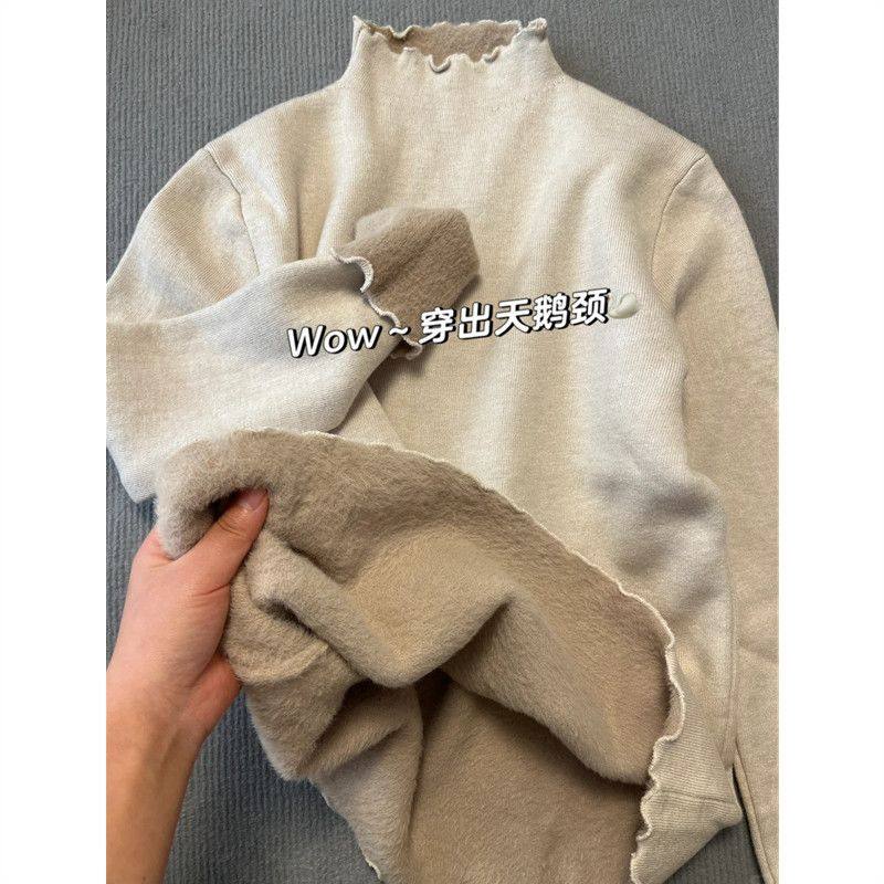 加厚半高领一体绒加绒打底衫女秋冬季木耳边大码内搭上衣针织毛衣,淘宝优惠券,粉丝福利购,淘宝优惠卷