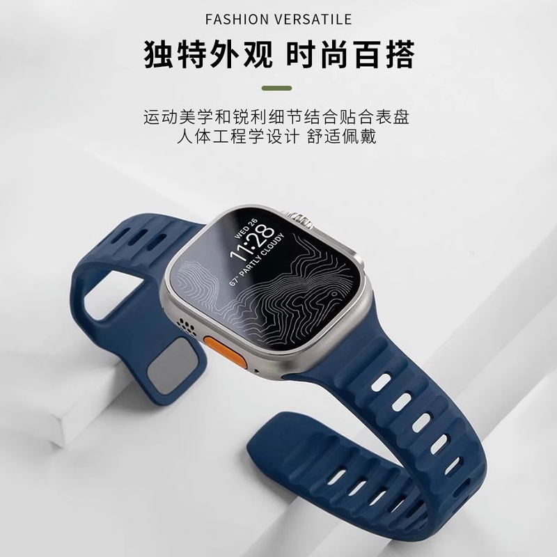 适用iwatchultra2手表表带绿橙运动硅胶非氟橡胶applewatch87se6/5高级新款创意男生苹果9代女41/44/45mm防水-图1