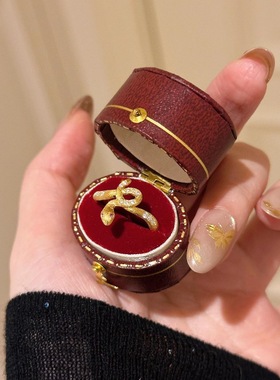 925Vintage中古金色拉丝粉眼灵蛇戒指项链高级精致气质设计小众