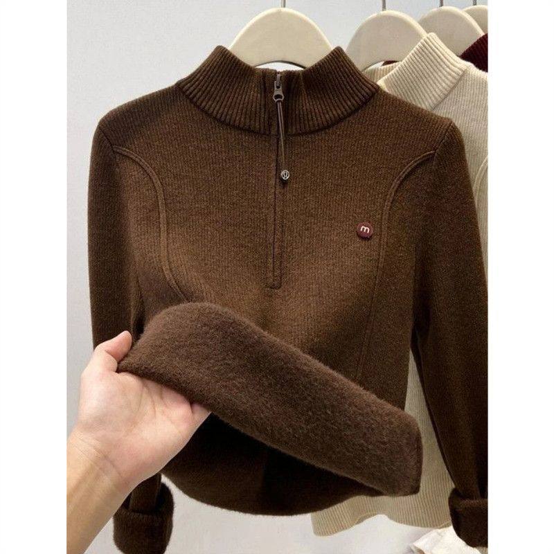 立领半拉链针织衫毛衣女加绒春季秋冬大码内搭半高领正肩打底衫,淘宝优惠券,粉丝福利购,淘宝优惠卷