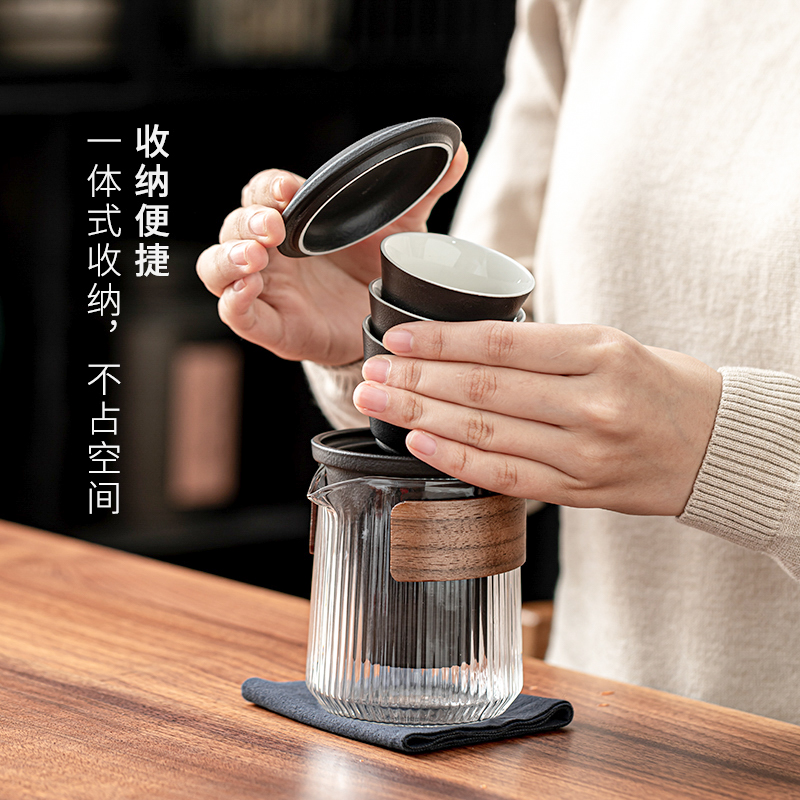 旅行茶具套装快客杯便携式户外陶瓷泡茶杯一壶三杯茶壶如意大容量 - 图2