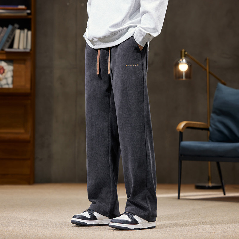 雪尼尔休闲裤男士秋冬季直筒宽松长裤工装运动加绒加厚灯芯绒卫裤,淘宝优惠券,粉丝福利购,淘宝优惠卷