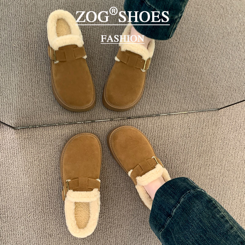 毛毛拖鞋女2025新款秋冬加绒包头棉拖鞋厚底勃肯半拖雪地靴女毛绒 - 图2