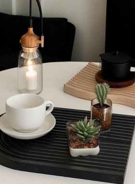 ins风拍摄道具黑色实木质托盘摆件香薰展示收纳日式装饰拍照桌面