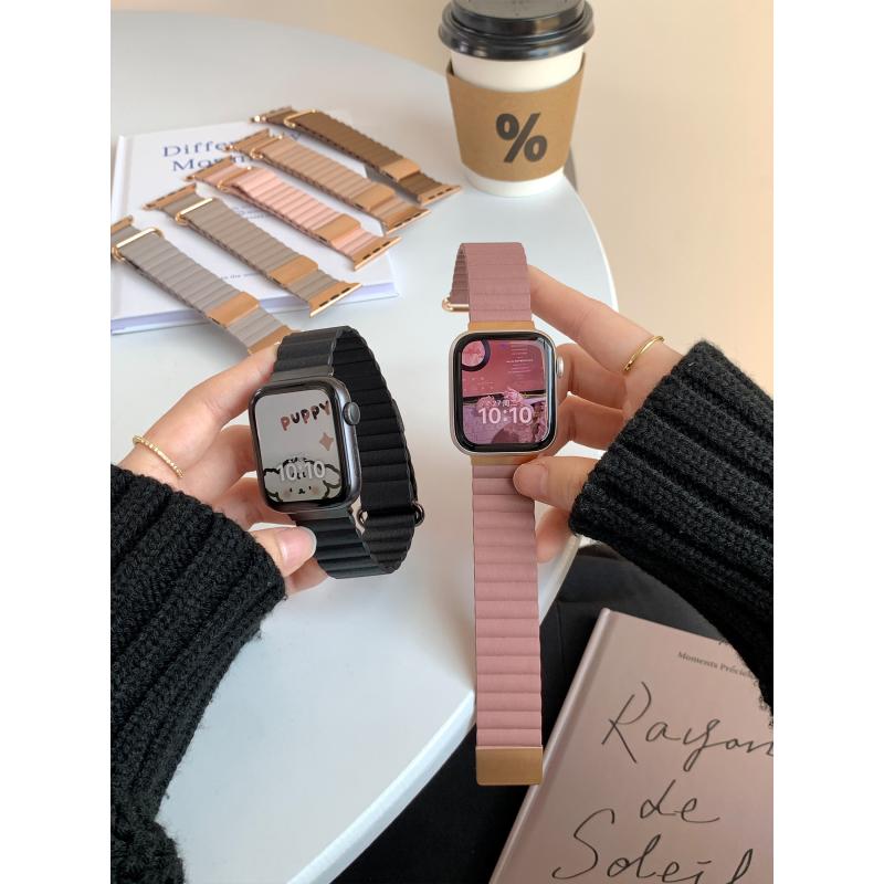 适用s9磁吸真皮iwatch9手表带苹果手表表带女款watch7新款applewatch8秋冬ultra皮watchs8/s7冬天se智能-图1