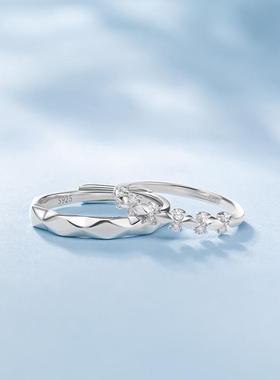 新款S925纯银为爱加冕情侣戒指一对轻奢小众男女开口对戒源头批发