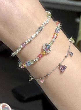 流光溢彩多彩串珠手链叠戴小众设计五颜六色手饰品新款女高级感