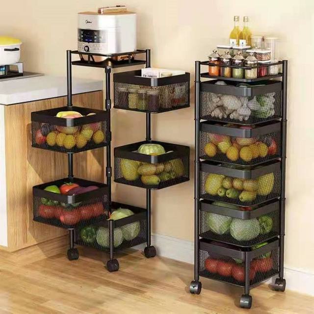 Rotating rack kitchen household multi-functional storage floor multi-layer free installation fruit and vegetable basket storage rack
