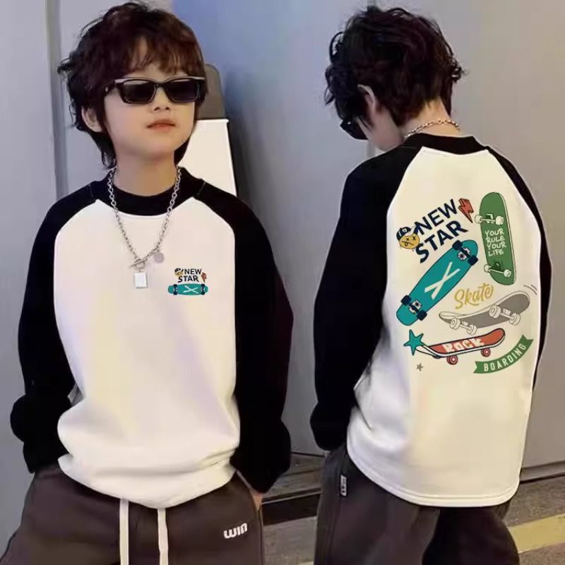 儿童长袖t恤秋冬季2025新款德绒保暖打底衫酷帅男孩上衣熊猫双面 - 图0