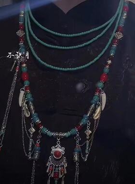 【项链·卓玛】中式串珠民族风项链汉服国风双层叠戴流苏毛衣链