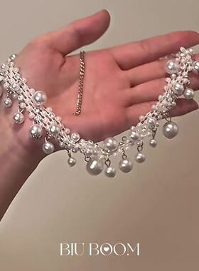 【暮色蔷薇】法式复古满天星多层仿珍珠流苏项链优雅气质锁骨链