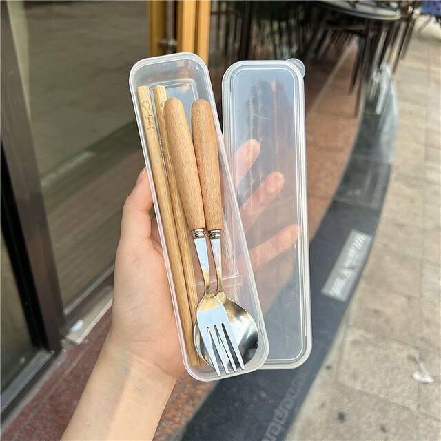 Wooden chopsticks and spoon three-piece set student adult tableware