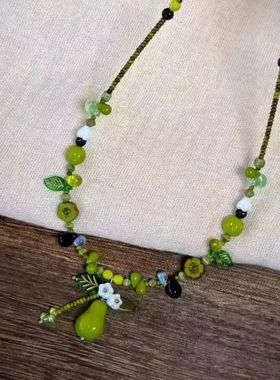 【仲夏森林】绿色串珠小青梨项链植物系小清新锁骨链复古串珠手链