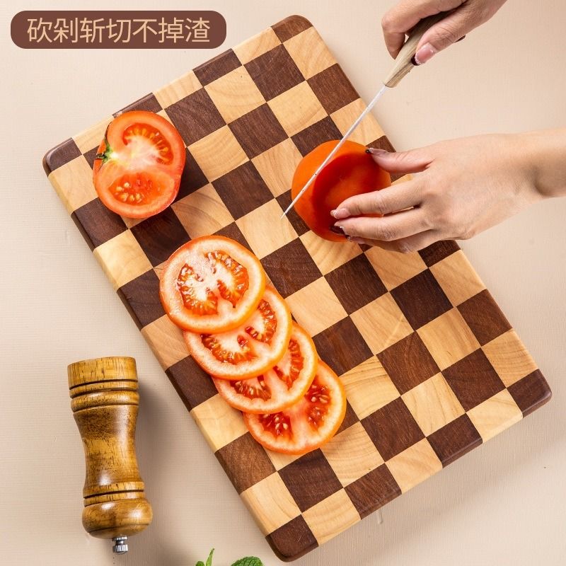 网红棋盘格菜板泰国相思木家用辅食切菜板实木砧板粘板案板长方形-图0