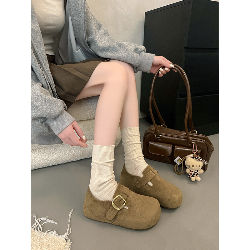 厚底内增高全包勃肯鞋女鞋子2025新款秋一脚蹬博肯单鞋乐福豆豆鞋 - 图0