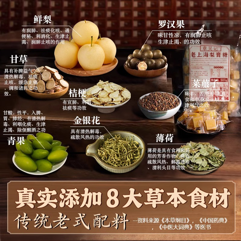 章吴记老上海梨膏糖500g正宗百草秋梨糖润喉糖独立包装官方旗舰店,淘宝优惠券,粉丝福利购,淘宝优惠卷