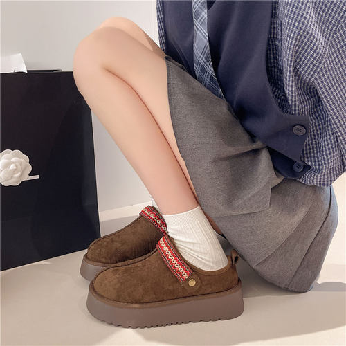 毛绒一脚蹬半拖鞋女冬季加绒加厚保暖2025新款面包雪地棉拖鞋鞋子 - 图2