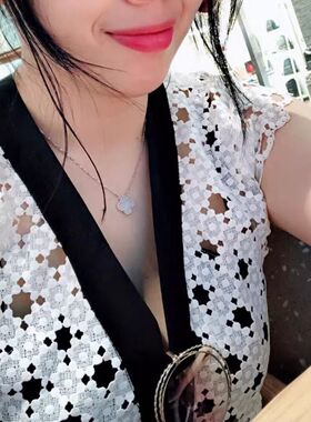 红码碯幸运四叶草项链女纯银镀18k玫瑰金轻奢锁骨链礼物红色贝母